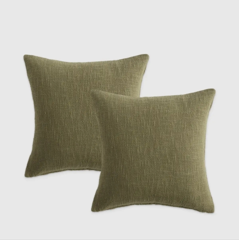 Quince Cotton Slub Pillow Covers Set of 2 20x20 Olive Textured NWOT - Picture 2 of 8